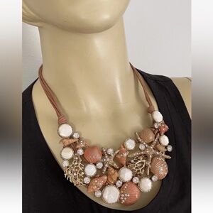ST THOMAS Nautical Shell Beach Ocean Theme Statement Bib Necklace 18” to 20”